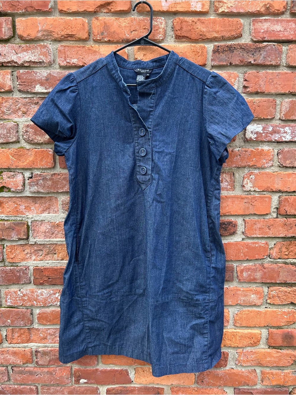 Sandro Sportswear Blue Denim Dress Size 12 Pockets Stretch Cotton